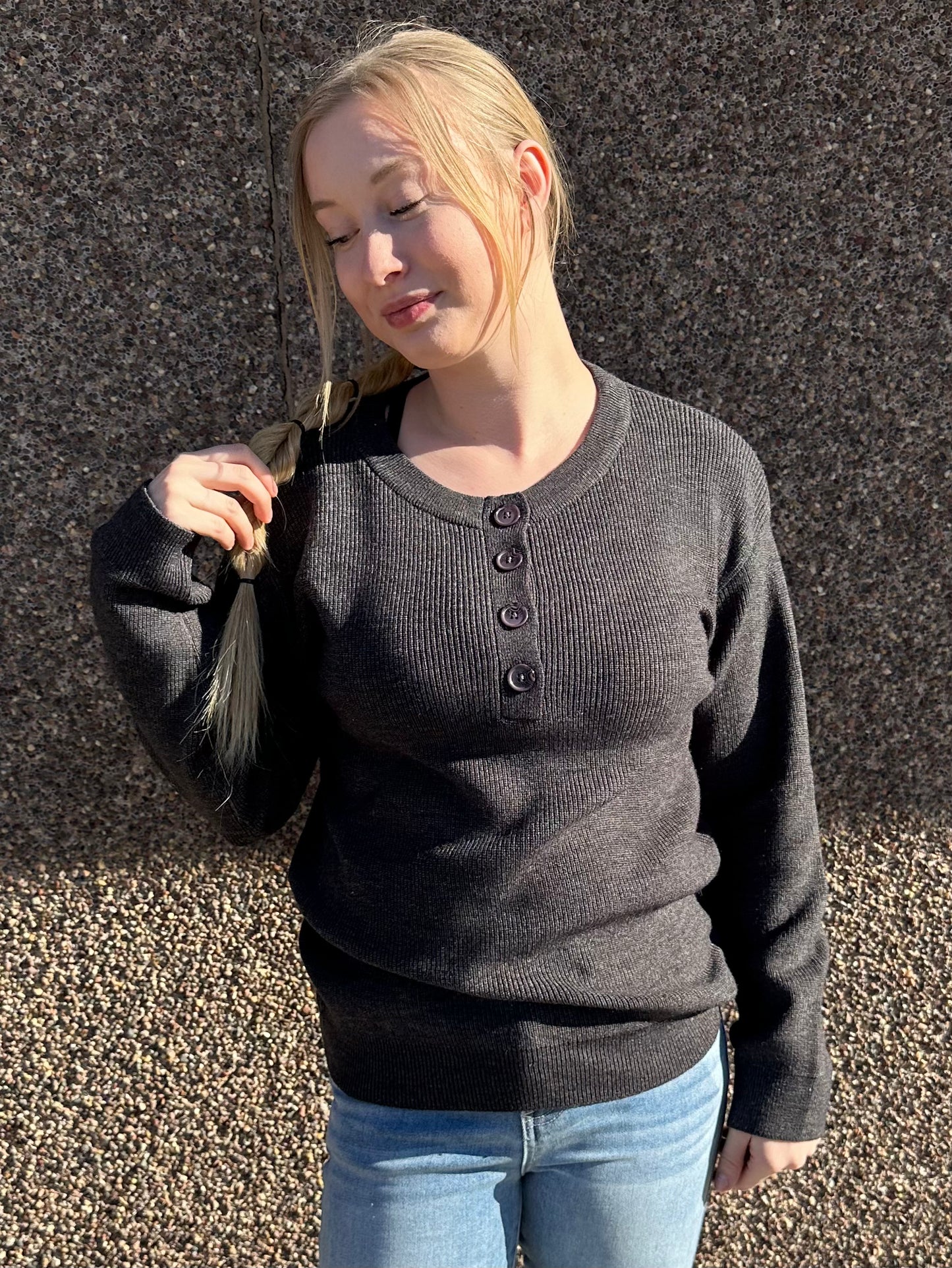 Gray Half-Button Sweater