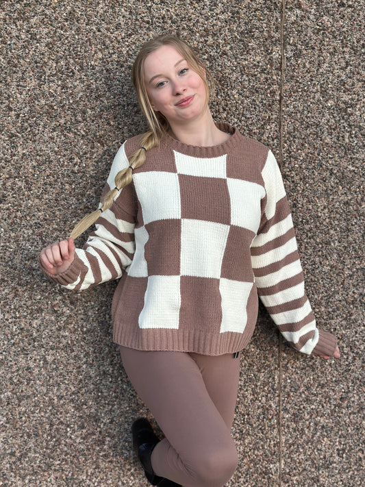 Brown & Ivory Checkered Sweater