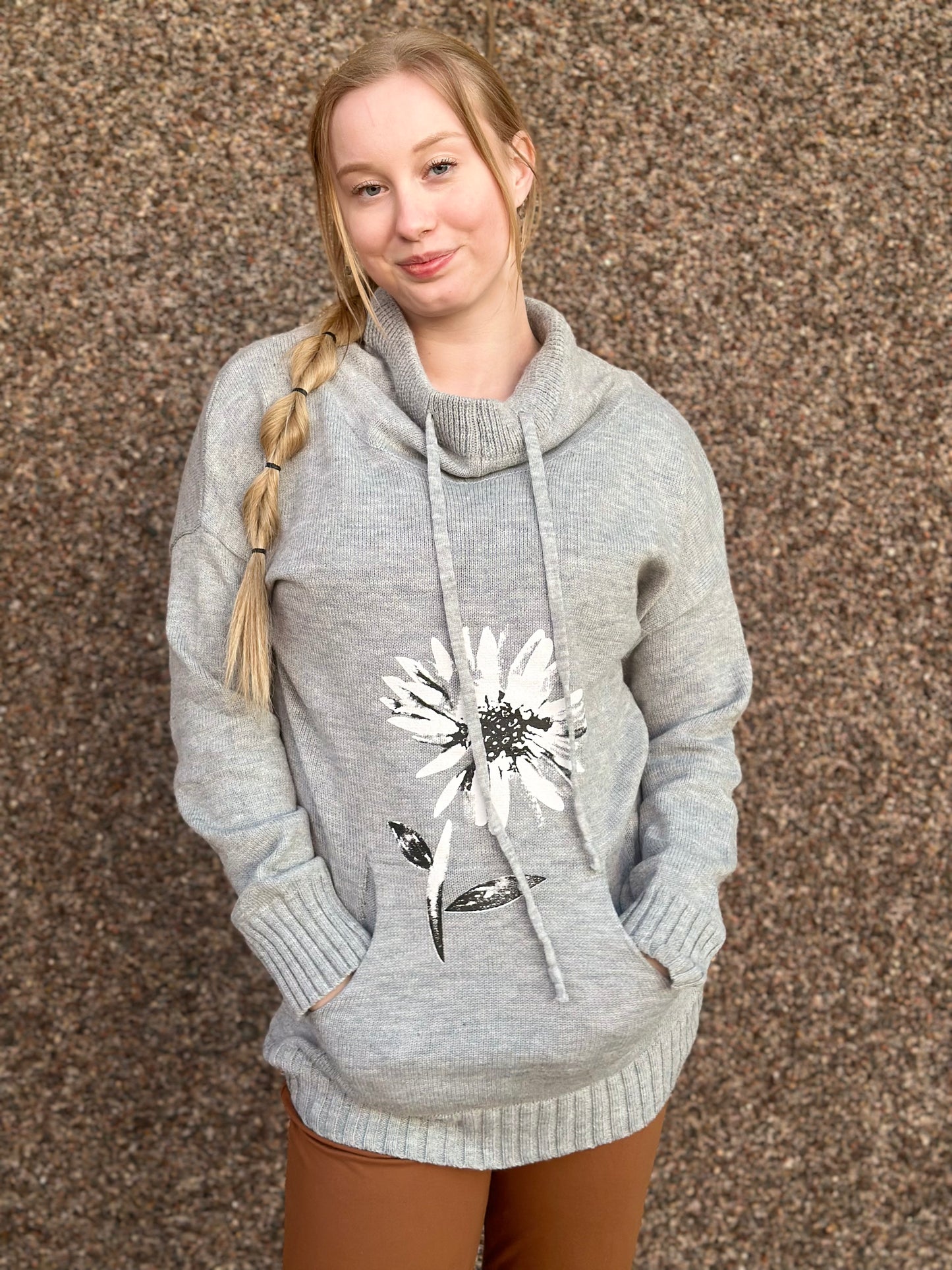 Floral Sweater with Kangaroo Pocket