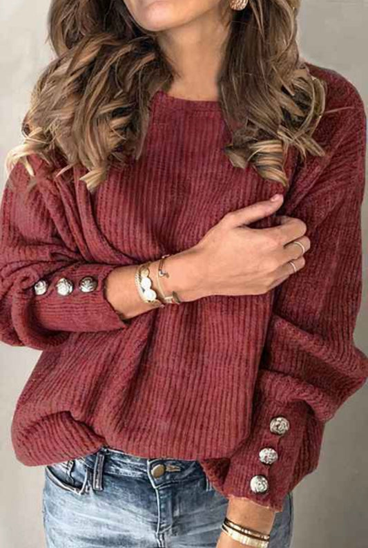 Maroon Sweater with Buttoned Sleeves