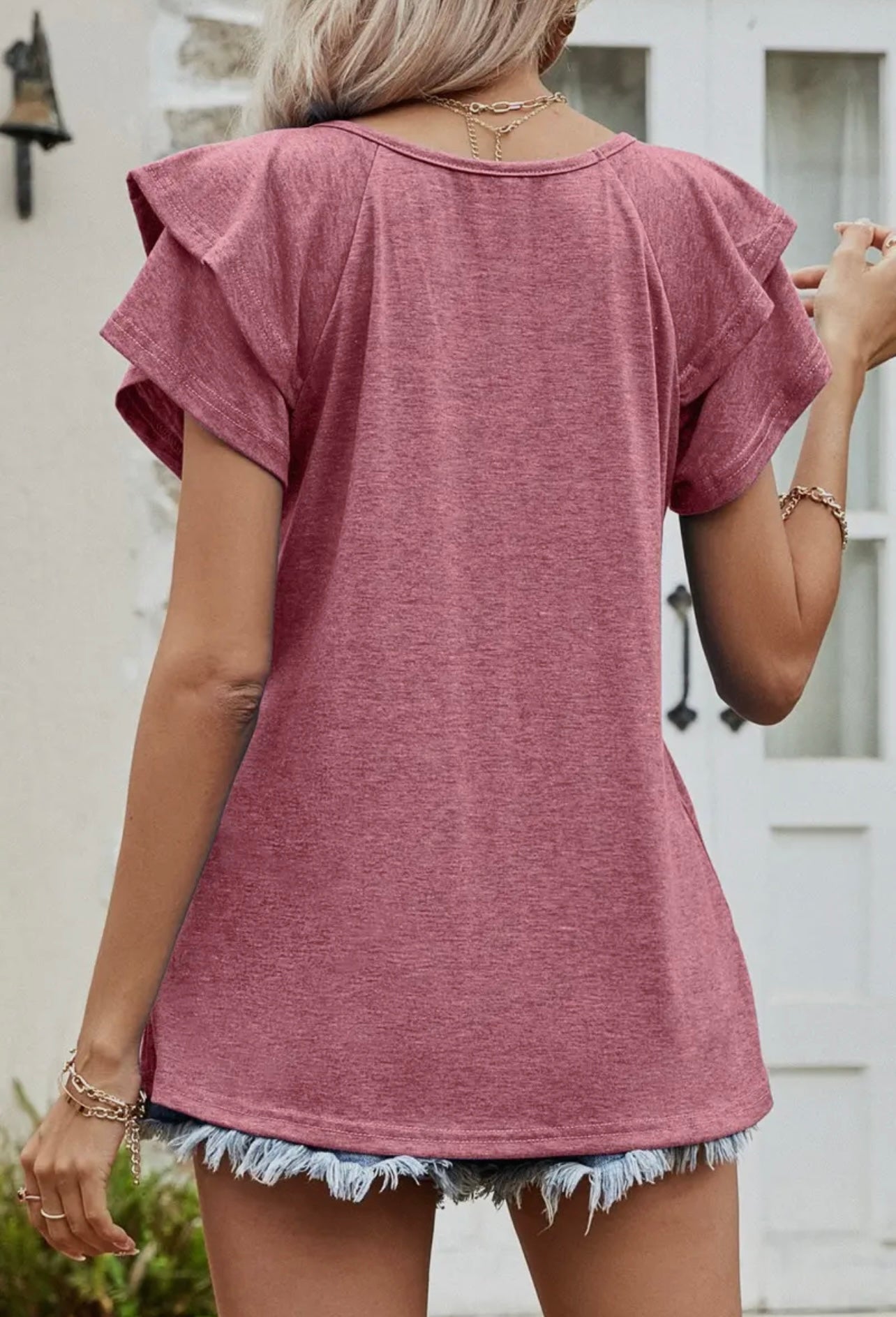 Cranberry Ruffle Sleeve Top