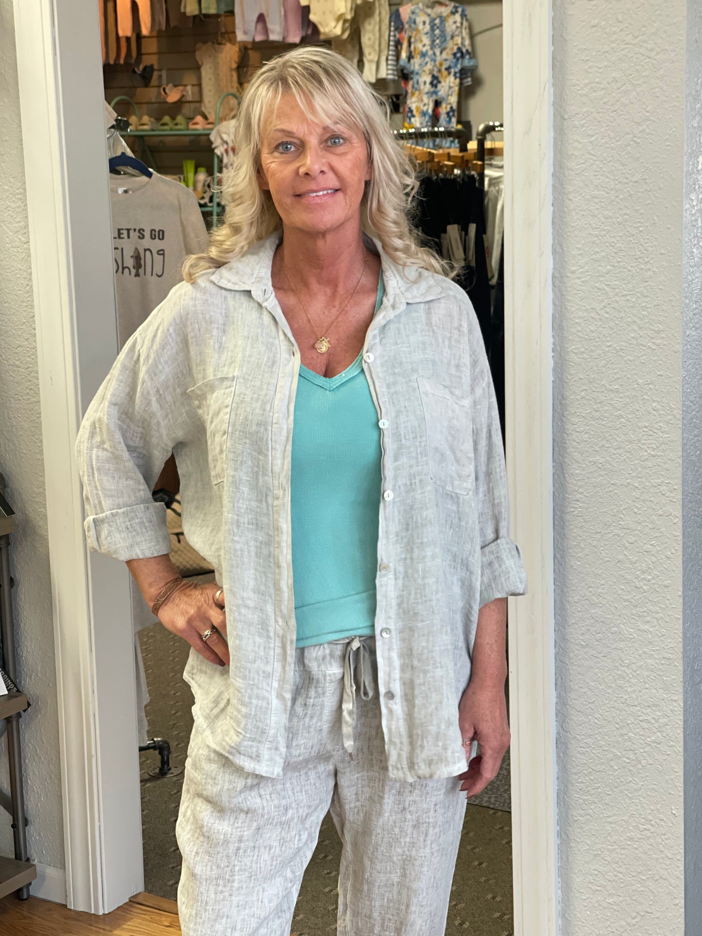 Gray Linen Button Down