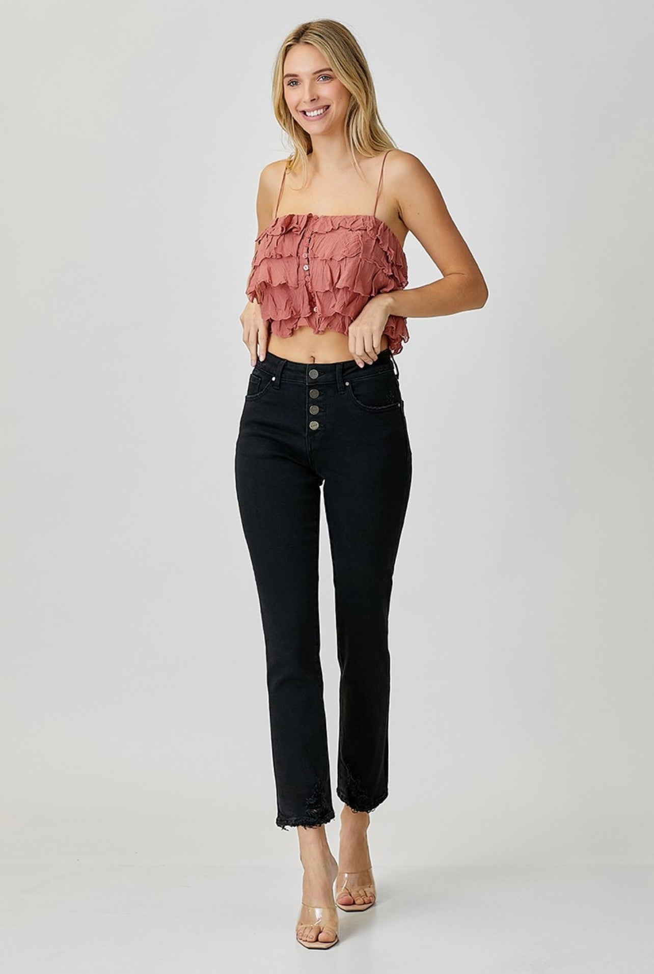 Risen Black Button Fly Jeans