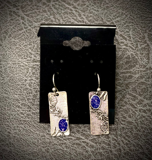 Stamped Earrings with Purple Accent
