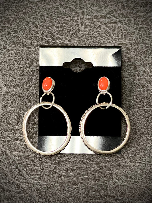 Red Stone & Hoop Earrings