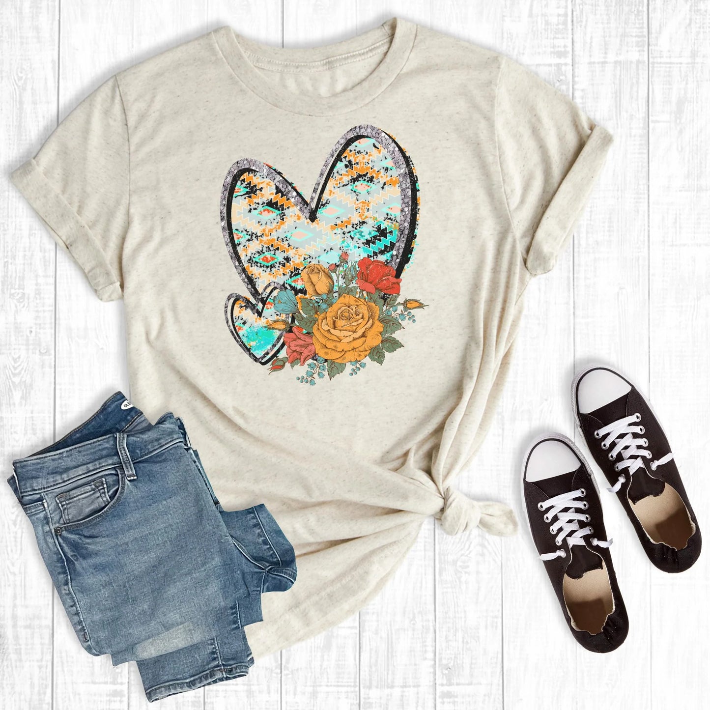 Floral Western Hearts Tee