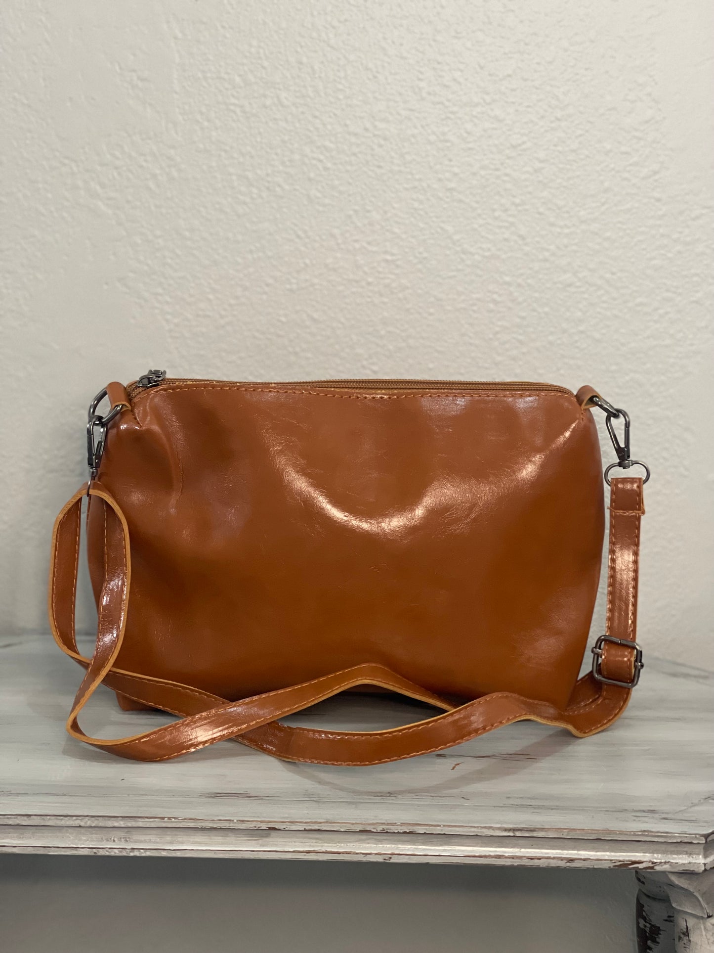 Brown Leather Purse with Two Straps