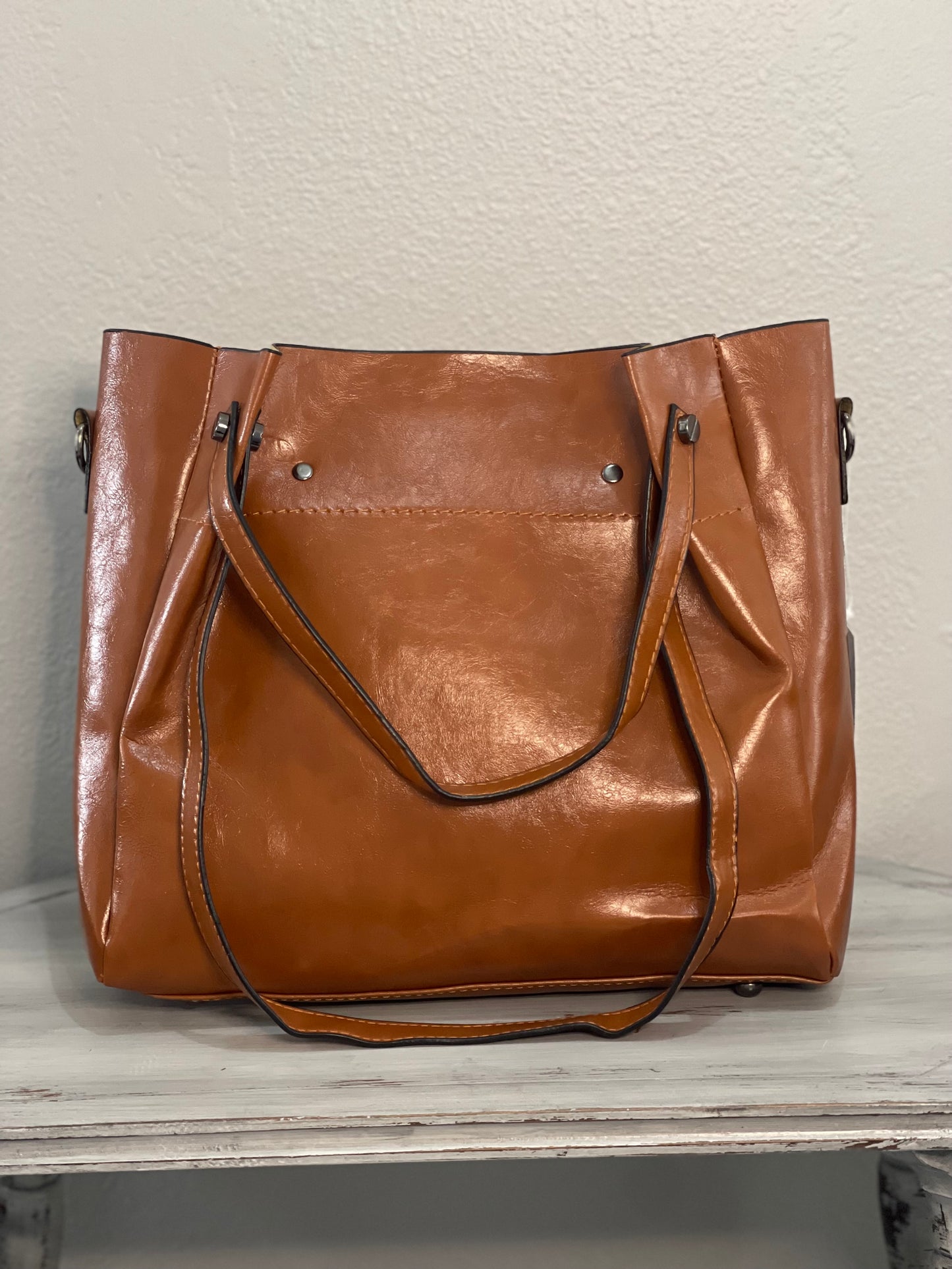 Brown Leather Purse with Two Straps