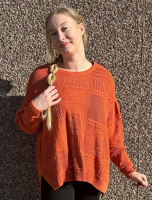 Knit Pointelle Sweater in Orange