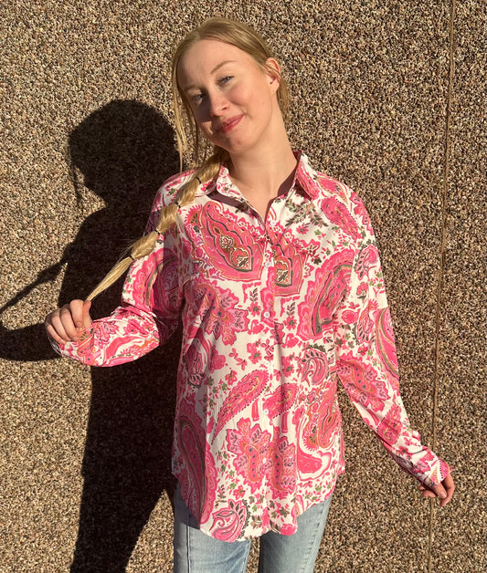 Pink Paisley Button-up