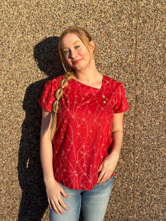 Red Floral Blouse