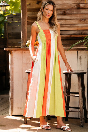 Color Block Fit & Flare Maxi Dress