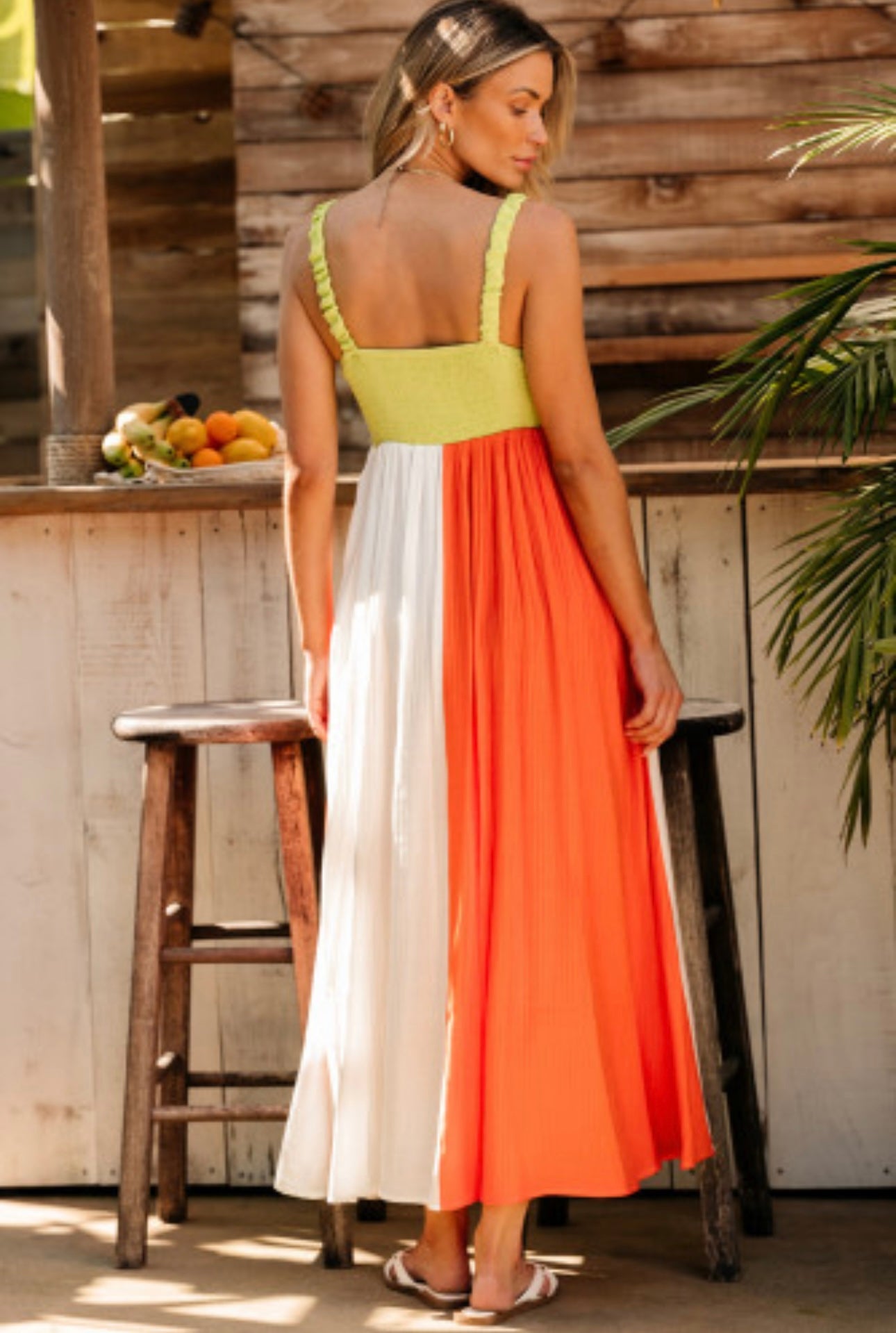 Color Block Fit & Flare Maxi Dress