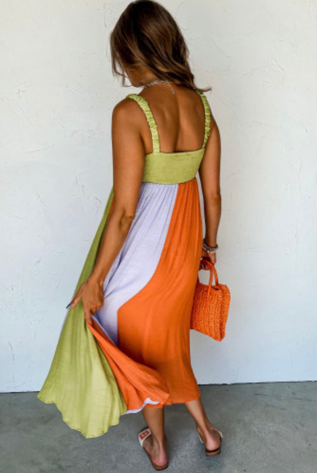 Color Block Fit & Flare Maxi Dress