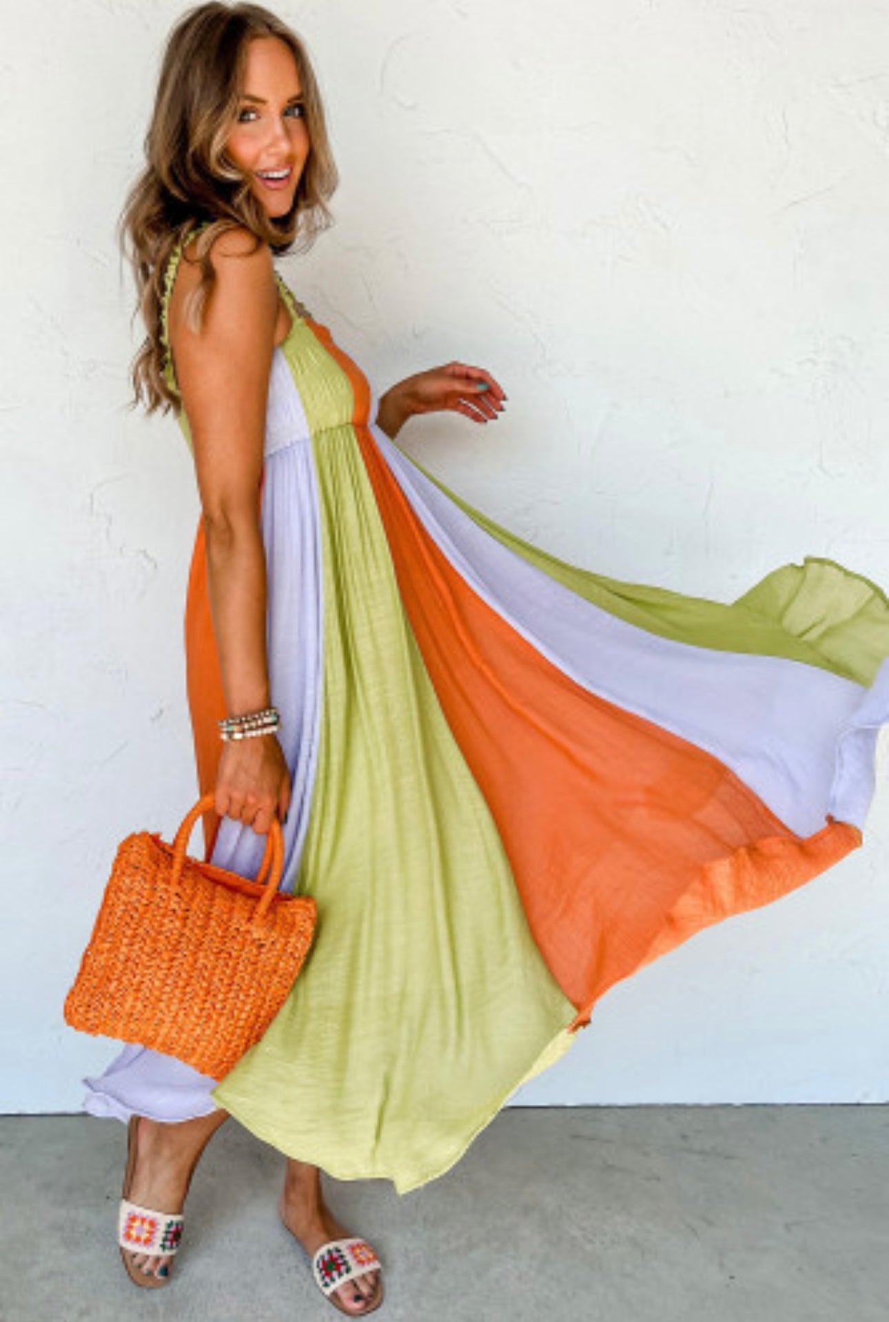 Color Block Fit & Flare Maxi Dress