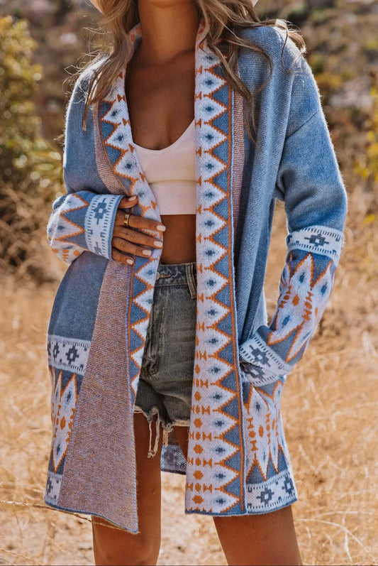 Aztec Print Knit Cardigan