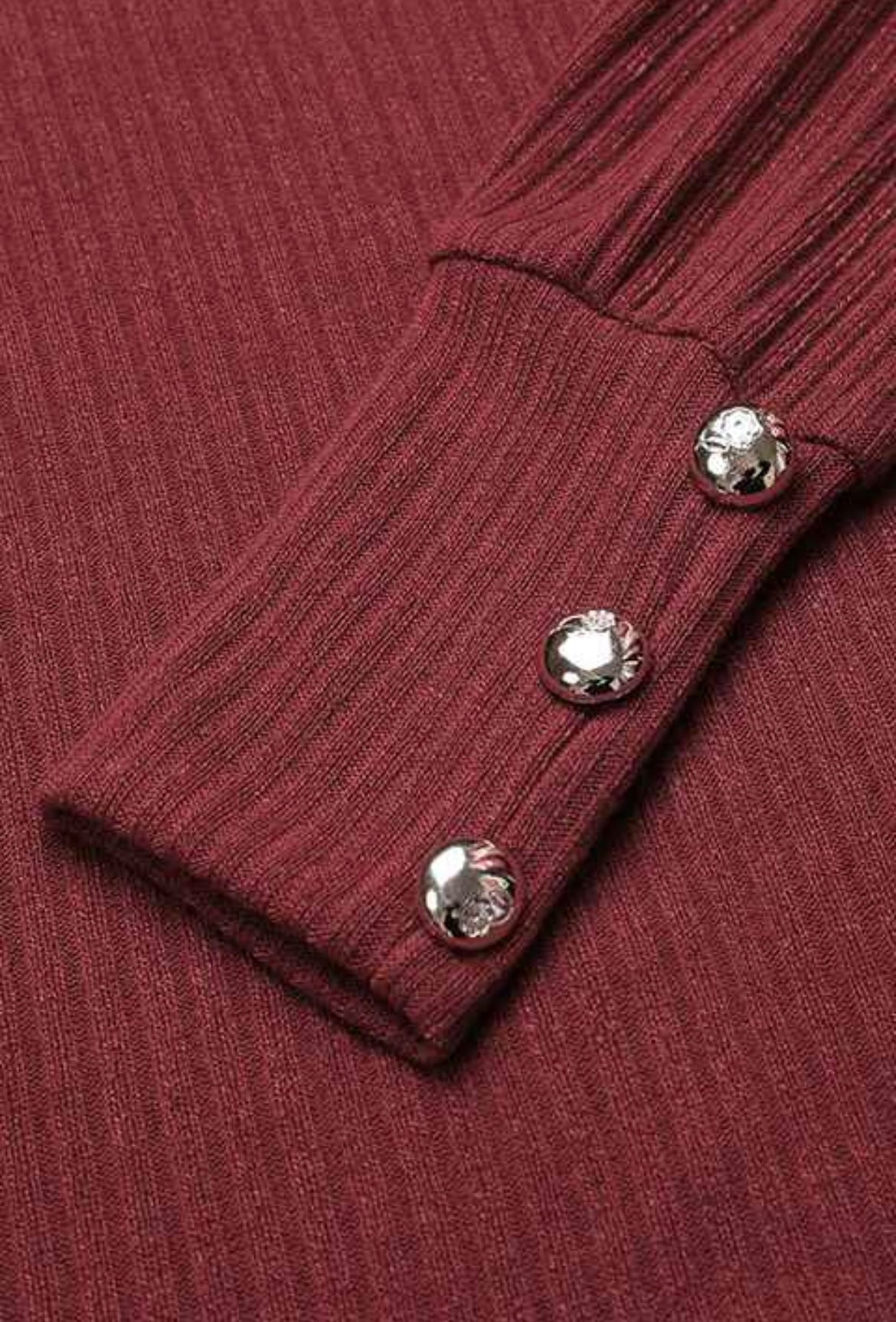 Maroon Sweater with Buttoned Sleeves