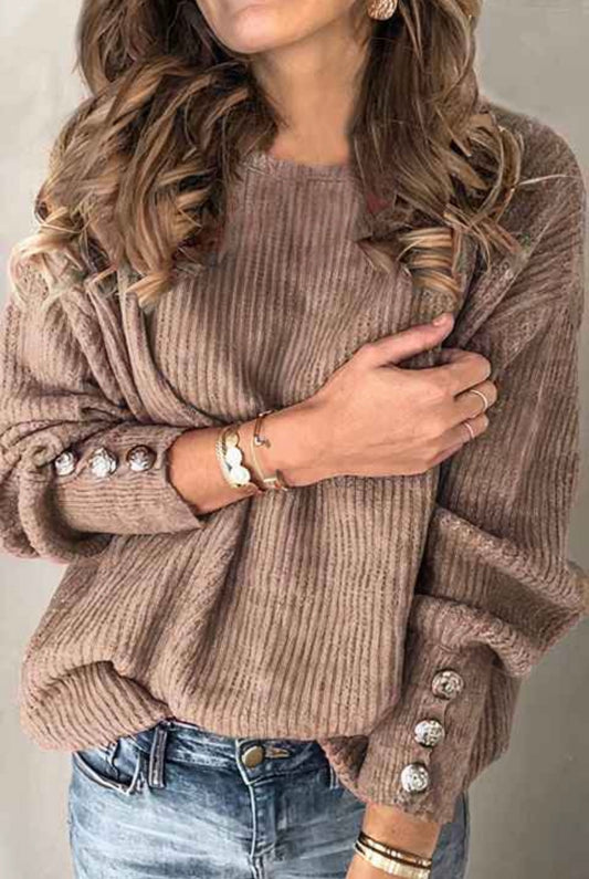 Light Brown Sweater with Buttoned Sleeves