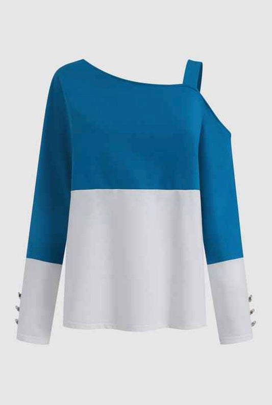 Blue and White Sweater with Cutout