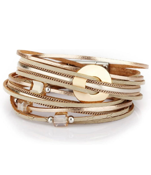 Gold Leather Wrap Bracelet