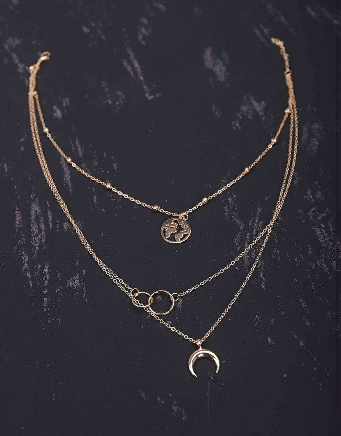 Layered Moon & Map Necklace