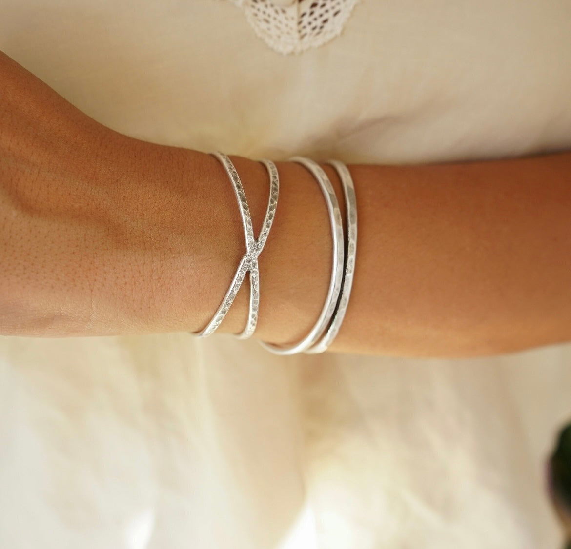 Two Line Silver Bangle