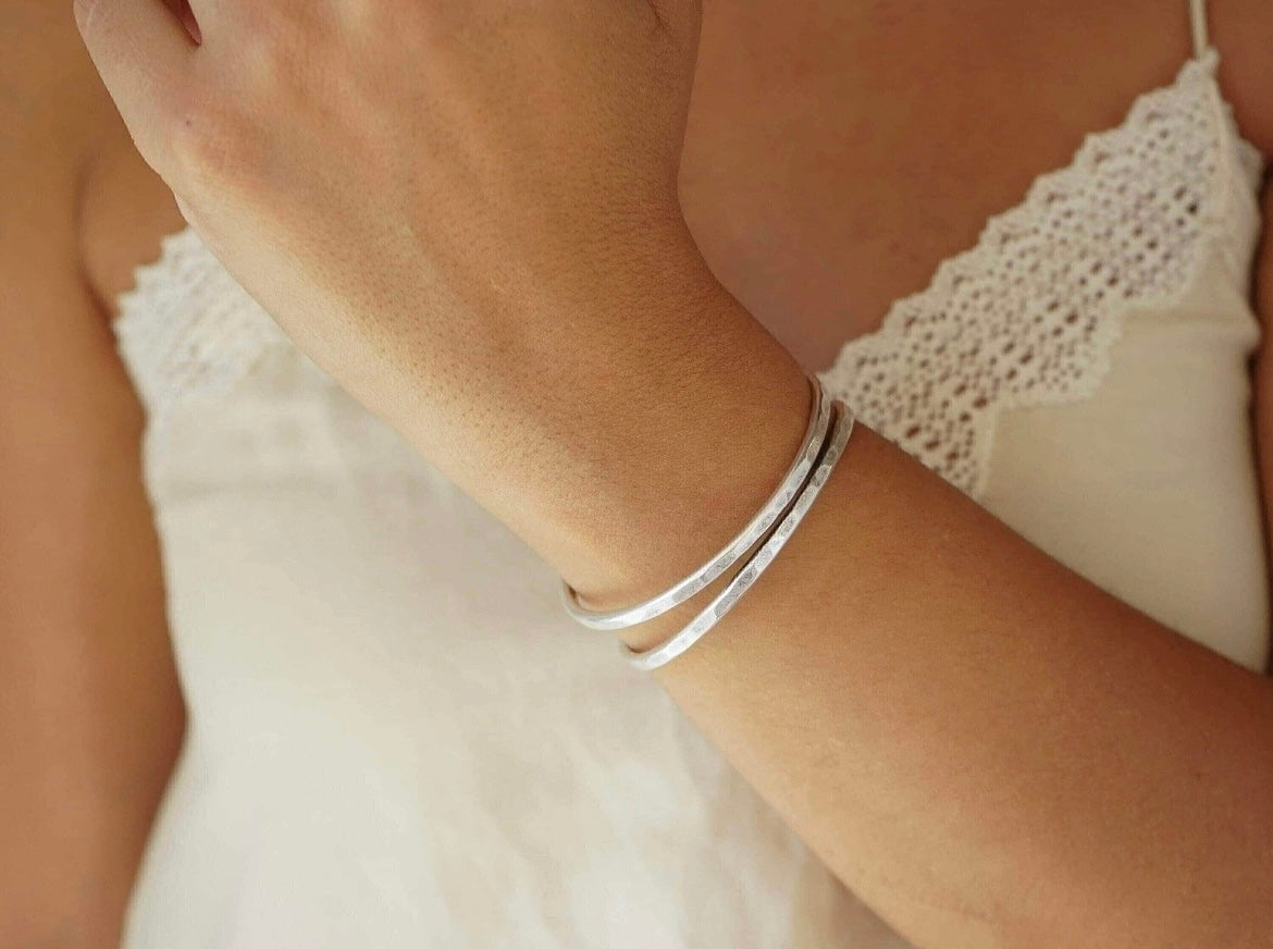 Two Line Silver Bangle