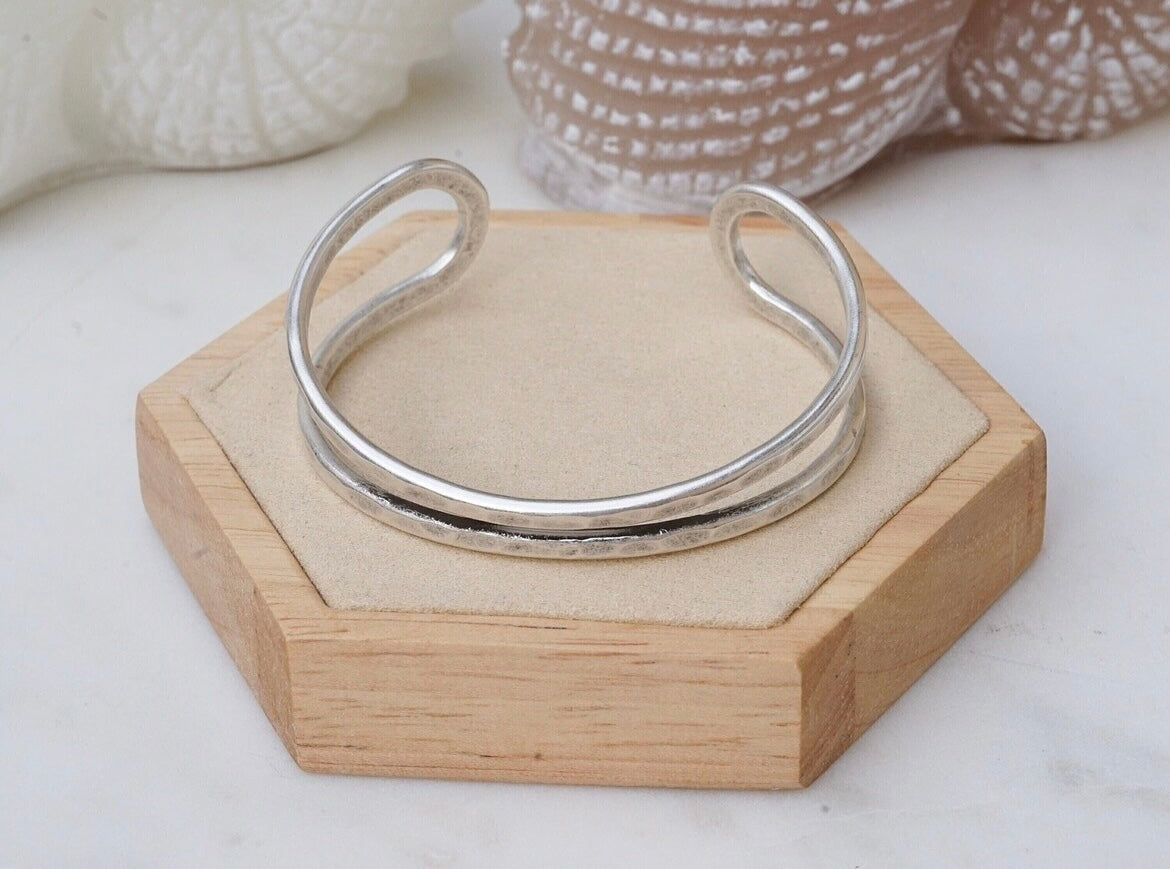 Two Line Silver Bangle