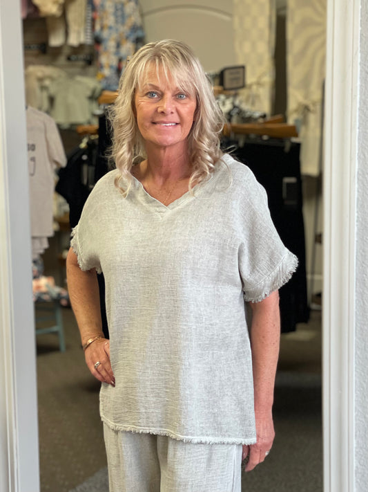 Silver Gauze Ruffled Top