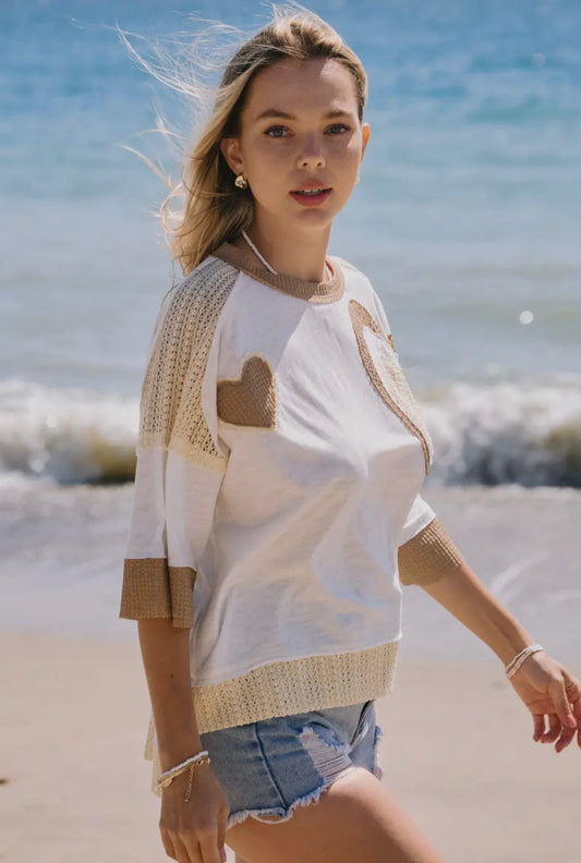 Beige Heart Patchwork Top