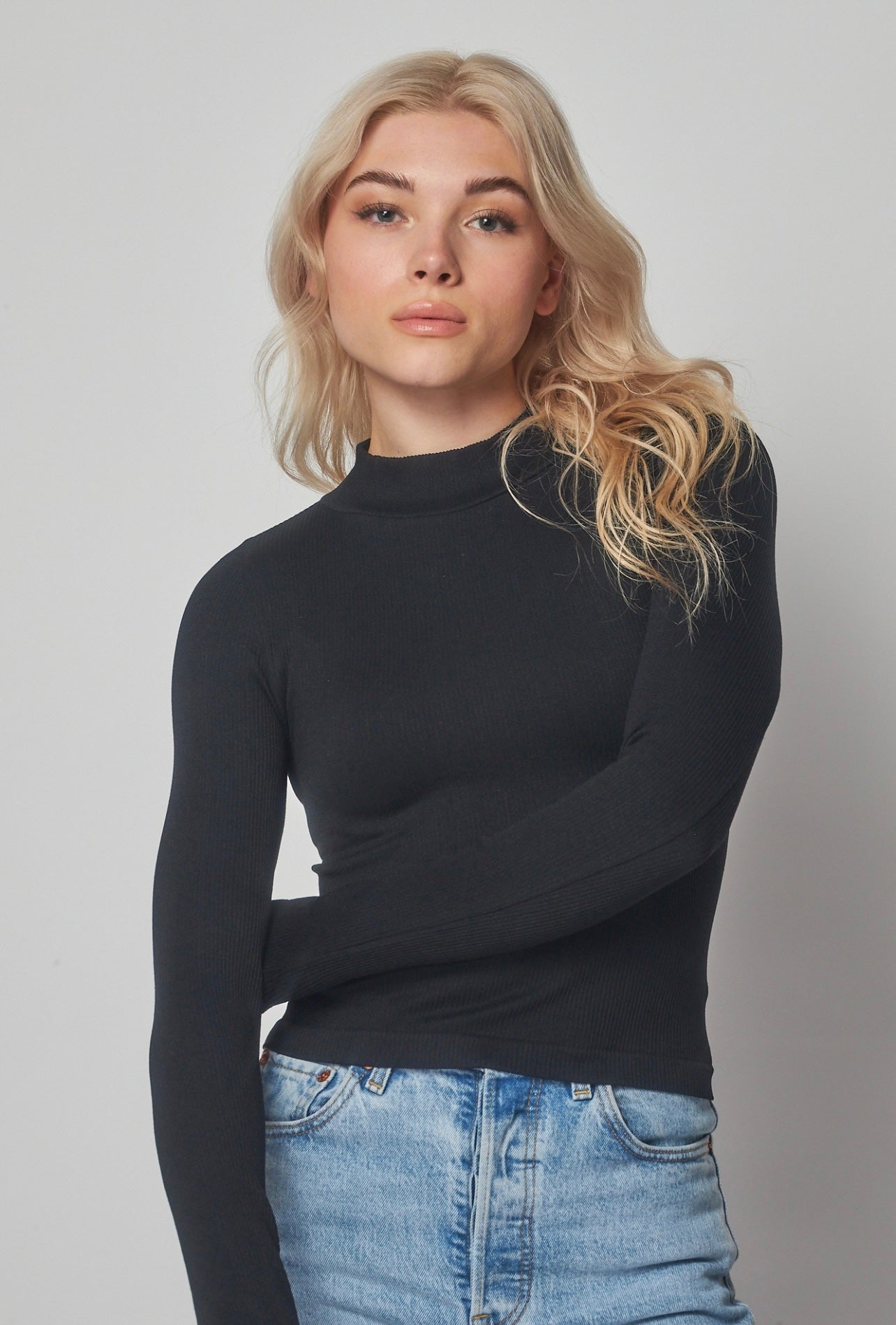 black mock neck long sleeve