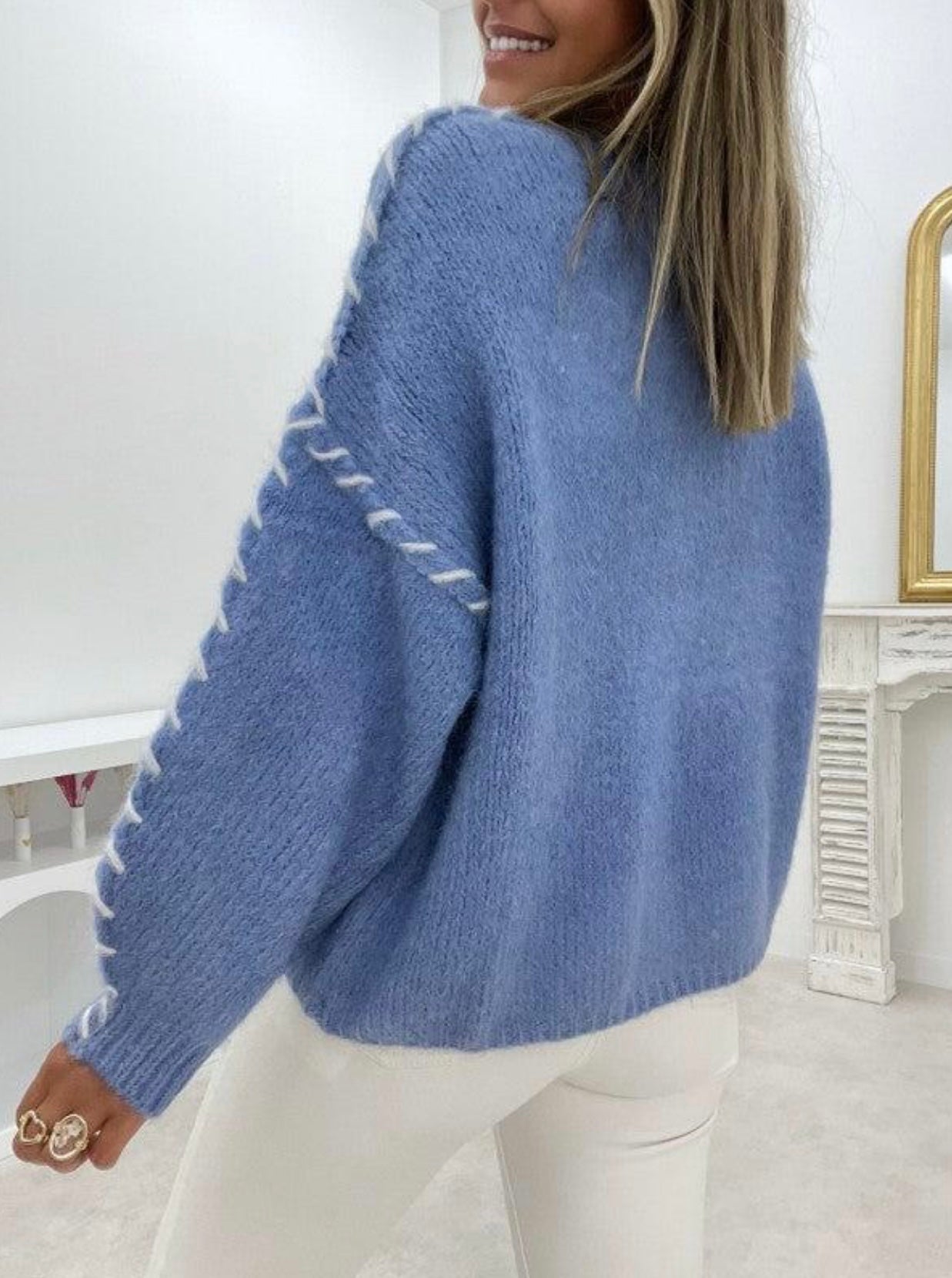 Blue Sweater w/ White Stitching