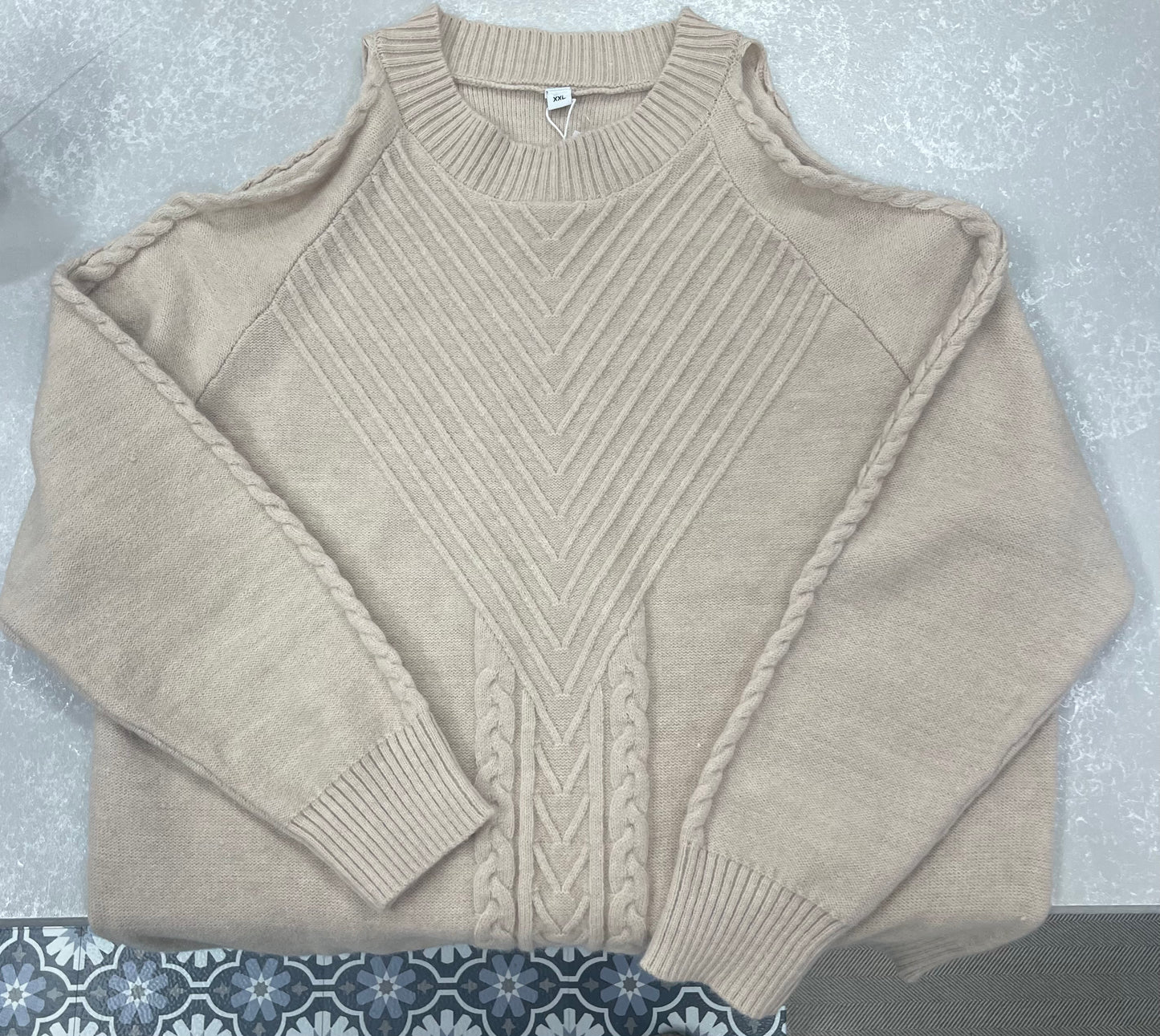 Cream Sweater with Open Shoulders