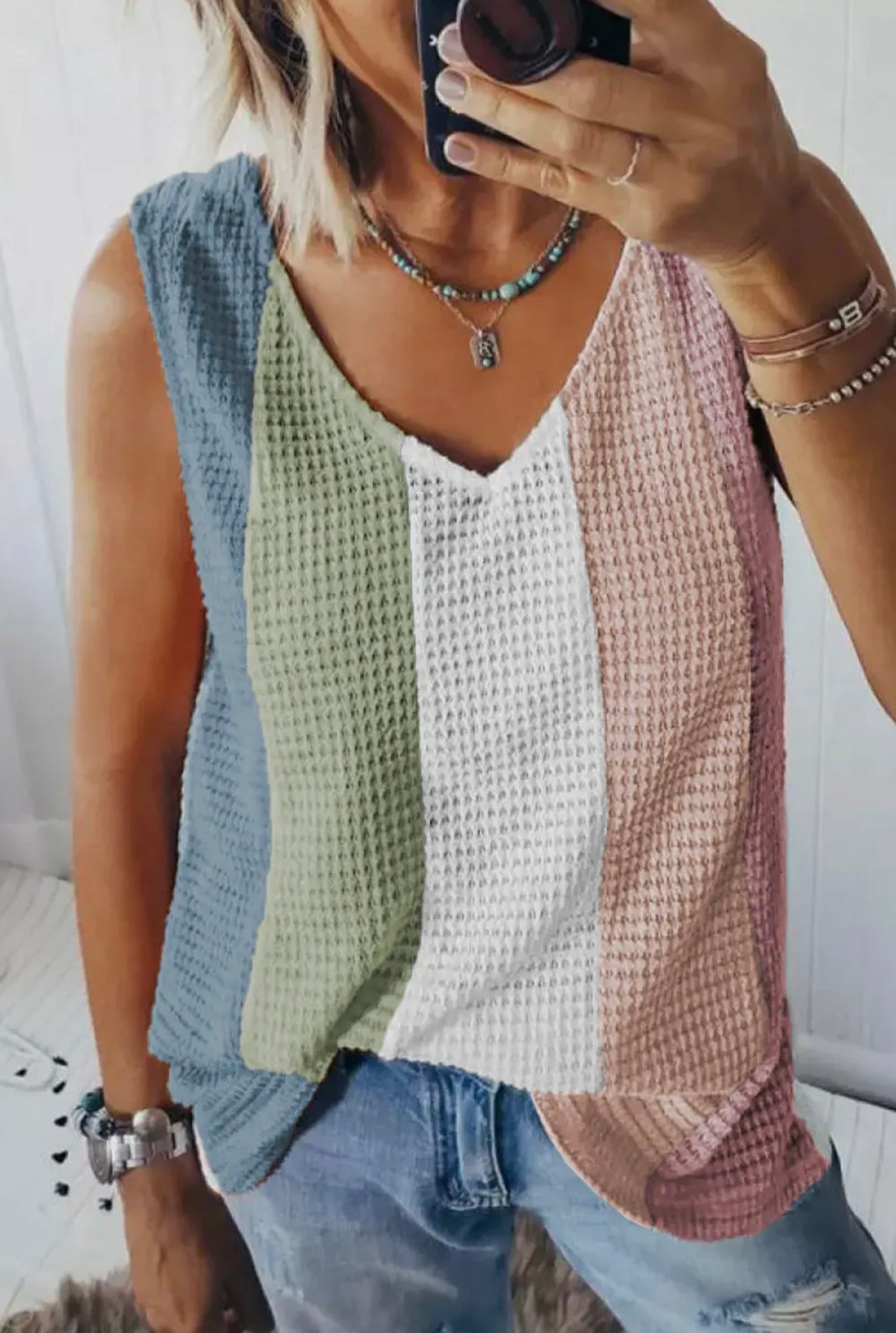 Color Block V-Neck Tank