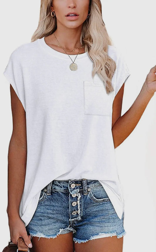 White Cap Sleeve Loose Top