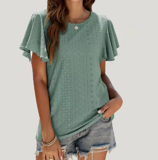 Sage Green Pierced Eyelet Top