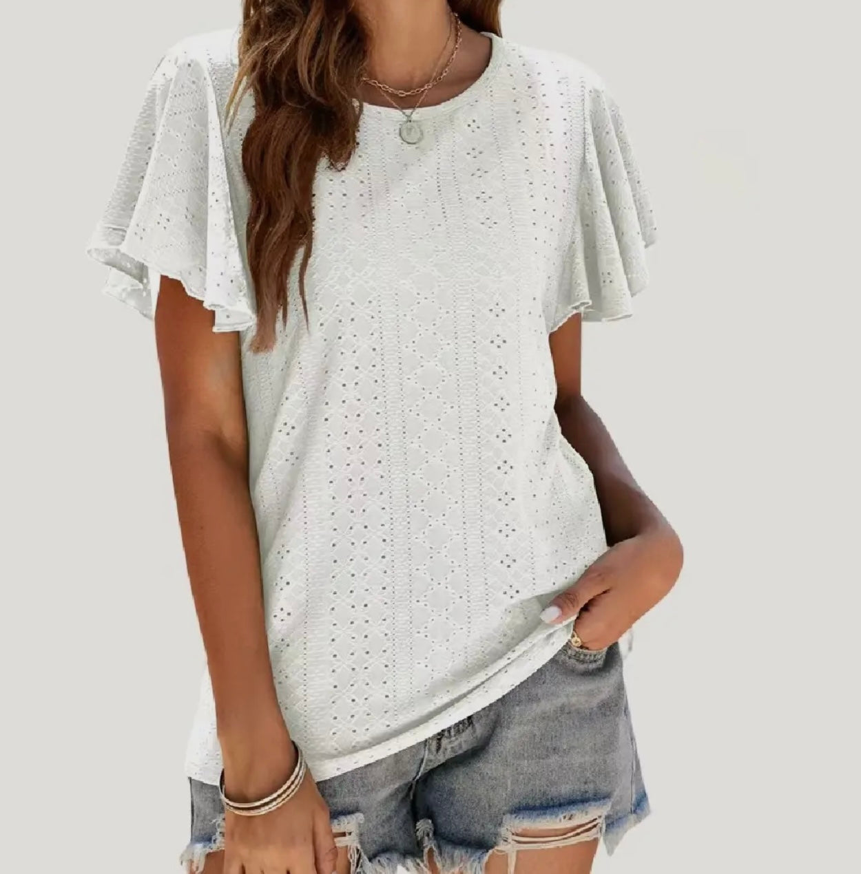 White Pierced Eyelet Top